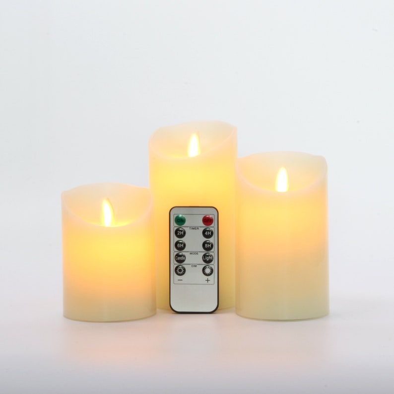 LED Flameless Candle Pillars Real Wax & Moving Flame Wick Flickering Candle with Remote Control Timer, Diameter 3"