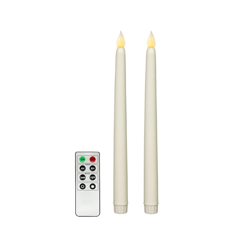 LED Tapered Candlesticks Flameless Candles Battery Operated Remote Plastic and Flickering Amber Yellow Flame, 11" Tall x 0.75" Base