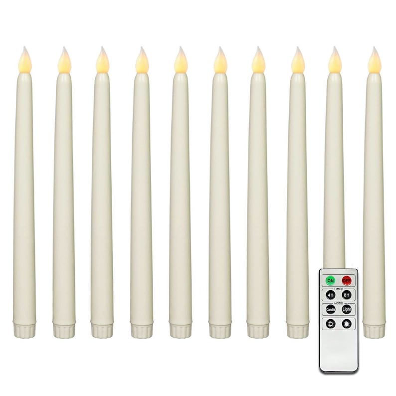 LED Tapered Candlesticks Flameless Candles Battery Operated Remote Plastic and Flickering Amber Yellow Flame, 11" Tall x 0.75" Base