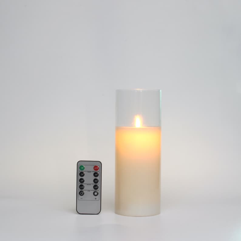 Glass Flameless Candles 8" 10" 12" Battery Operated Real Wax Pillars Glass LED Candles With Remote Control Cycling Timer