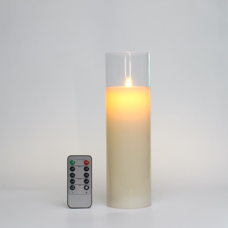 Glass Flameless Candles 8" 10" 12" Battery Operated Real Wax Pillars Glass LED Candles With Remote Control Cycling Timer