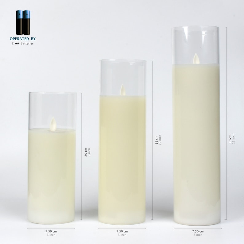 Glass Flameless Candles 8" 10" 12" Battery Operated Real Wax Pillars Glass LED Candles With Remote Control Cycling Timer