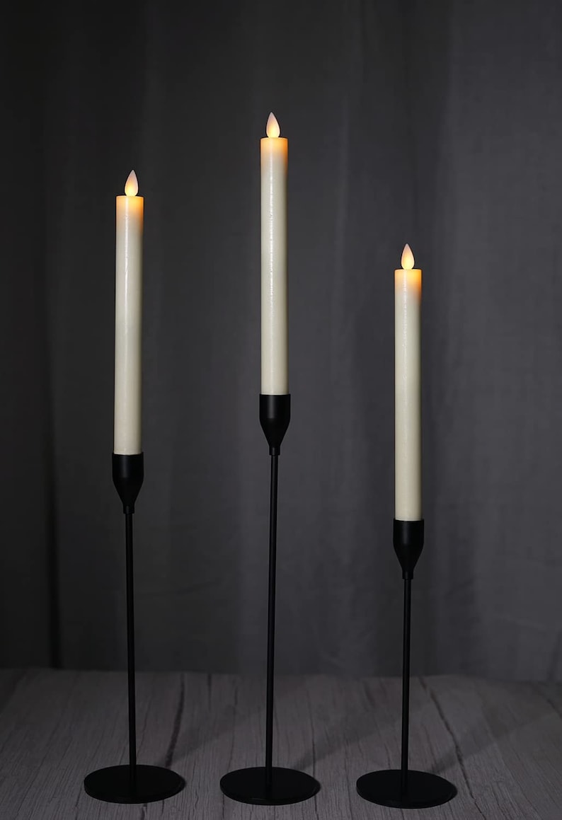9" Moving Flame Taper Candles with Remote and Timer, Flameless LED Candlesticks Flickering with Moving Wick, Christmas Decorations Ivory