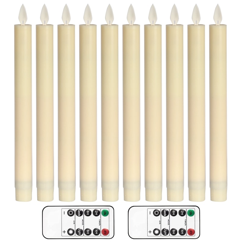 9" Moving Flame Taper Candles with Remote and Timer, Flameless LED Candlesticks Flickering with Moving Wick, Christmas Decorations Ivory