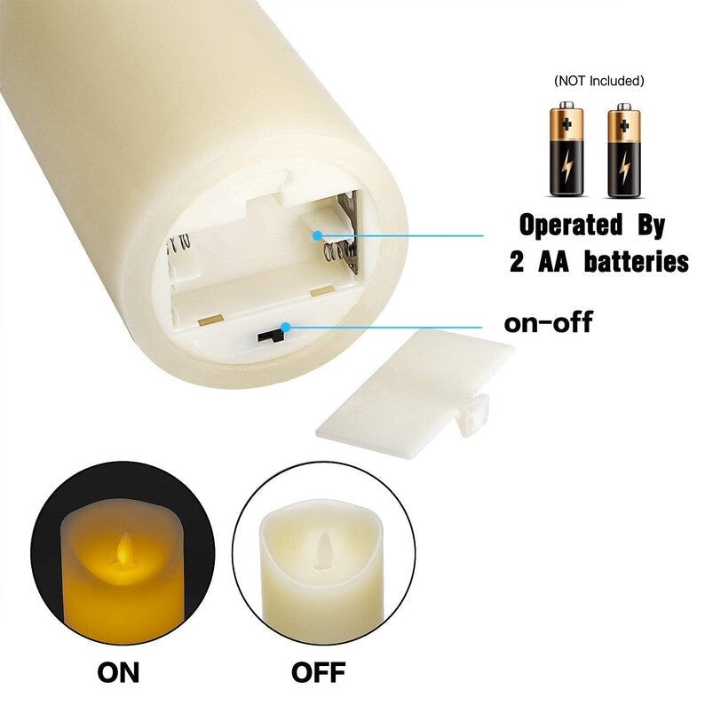 Flameless Candles Set of 5 Ivory Real Wax Pillars & Moving Flame Wick LED Candles and 10-Key Remote Control with Timer Function