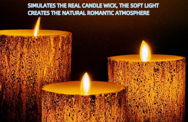 LED Flameless Candles Pine Bark Effect, Battery Operated Candles with Remote Control, LED Fake Candles, 4" 5" 6" Pack of 3, for Wedding Decor, Table Decor, Home Decoration Gifts