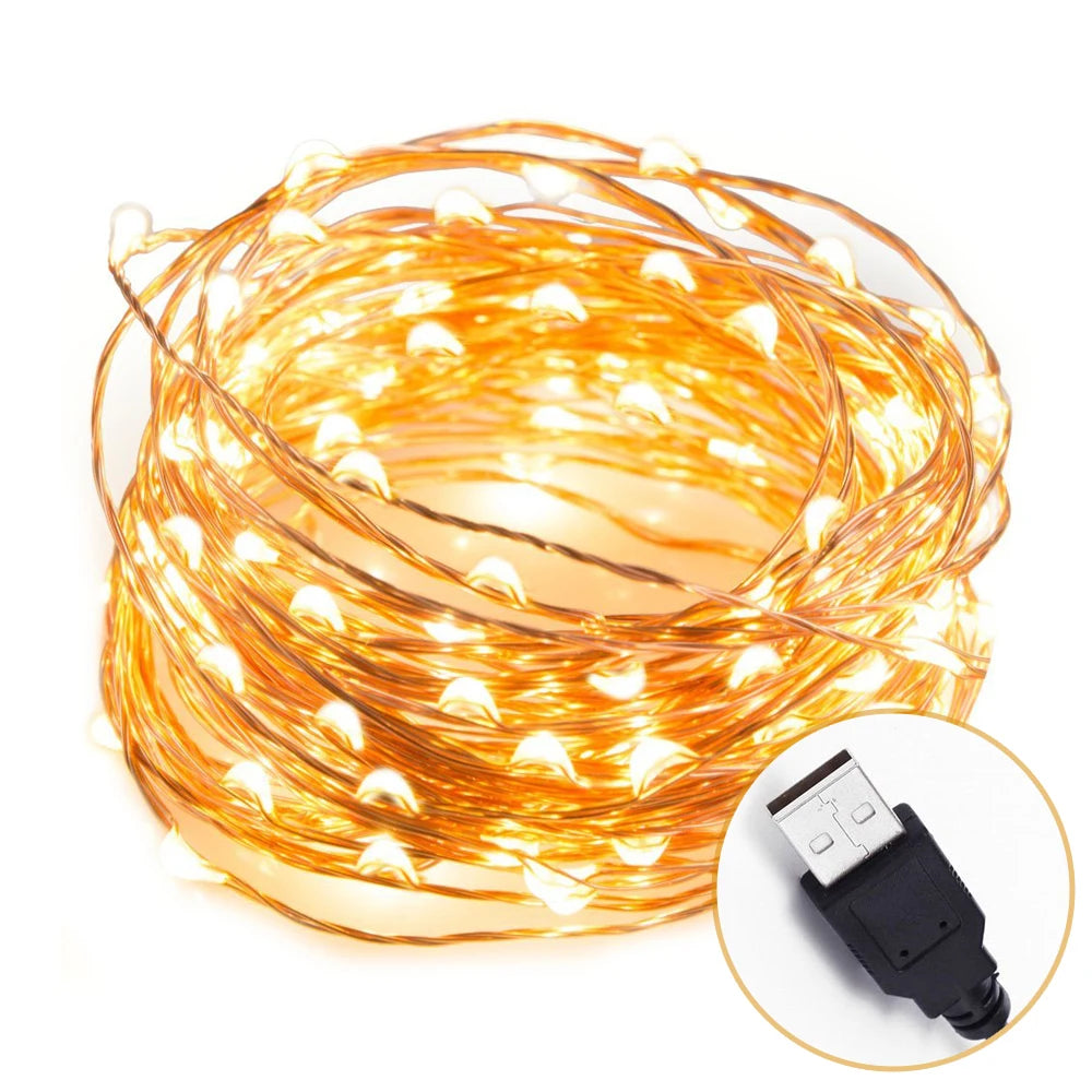 10 m LED String Lights 33 FT  with 100 LEDs Waterproof Decorative Lights for Bedroom Patio Parties Copper Wire Lights Warm White