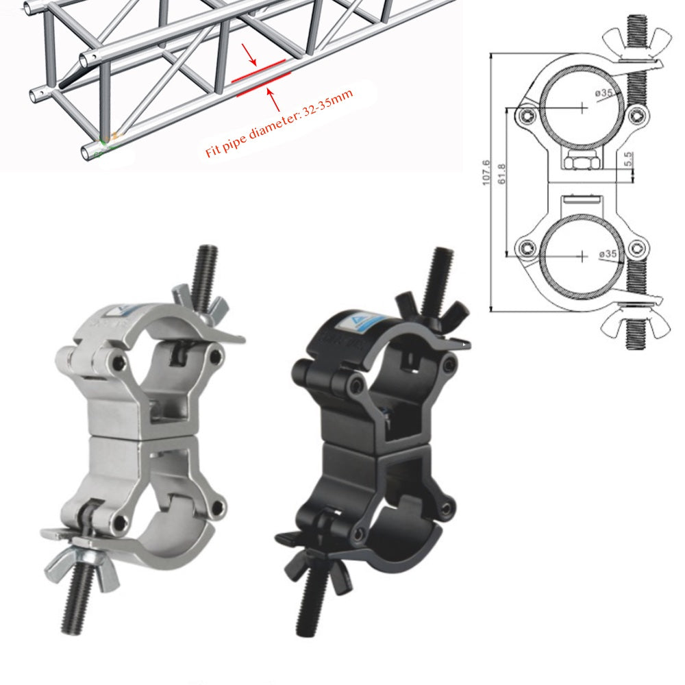 4 Pack Stage Light Clamp Dual JR Swivel Clamp 50 KG Load Capacity Aluminum Truss Clamp for 32-35mm Tubing F24