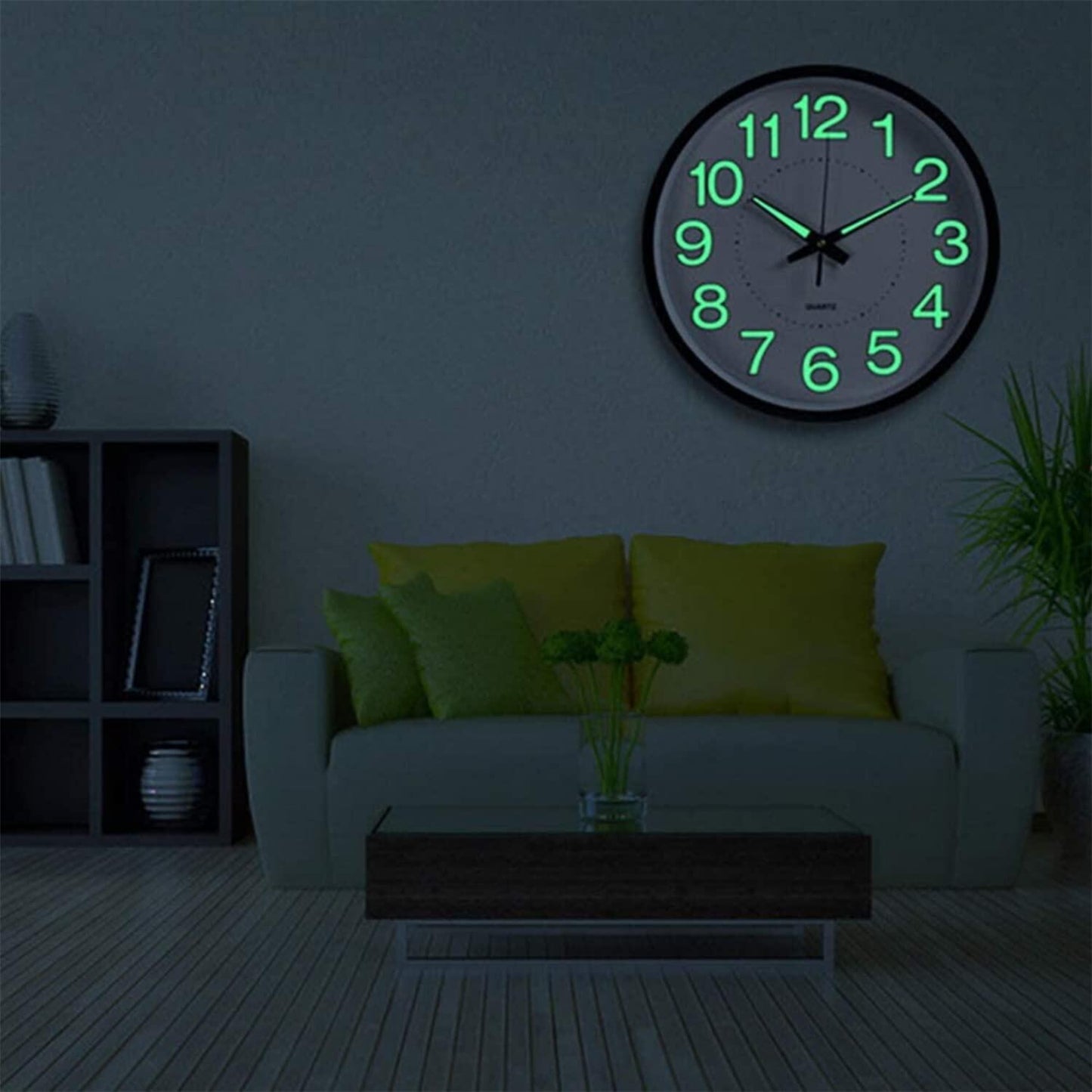 Night Light Wall Clock 12 Inch Non-Ticking Silent Luminous Decor Clock Black Round Glow in The Dark Battery Operated Wall Clocks for Home/Garage/Office/Living Room/Bedroom/Kitchen
