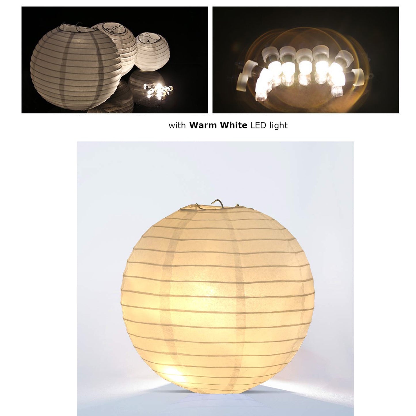 10 Packs 12 Inch White Round Paper Lanterns, 20 Packs White LED Party Lights with Batteries