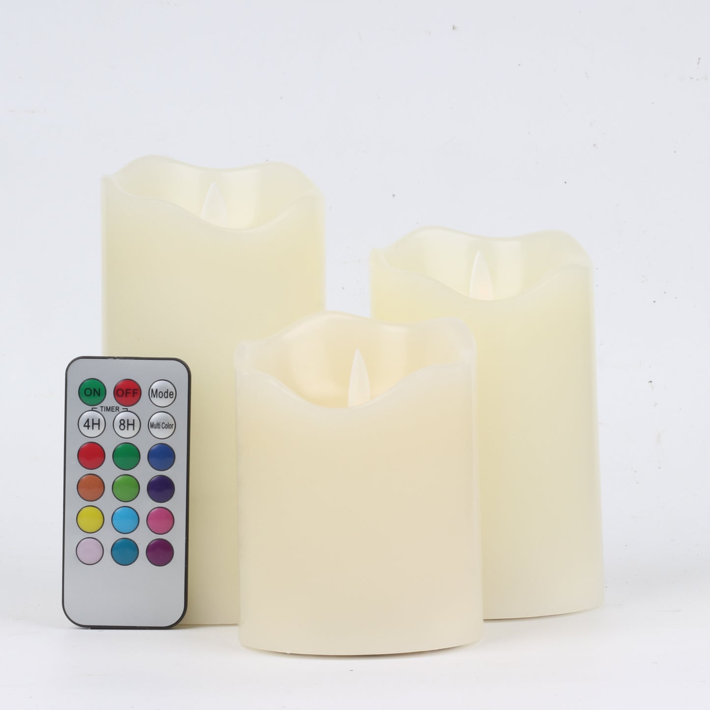 Pack of 3 Multicolor Flameless Candles, Battery Operated Candles, LED Candles with Remote Control & Timer of Wax Material Height 4''5''6''