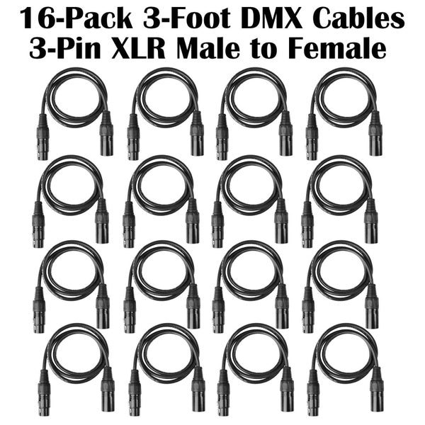 Pack of 16 Pcs- 3-Pin 3 Ft /1m Signal XLR/MF Connection Cables Stage Light Wire Male To Female for Par Light