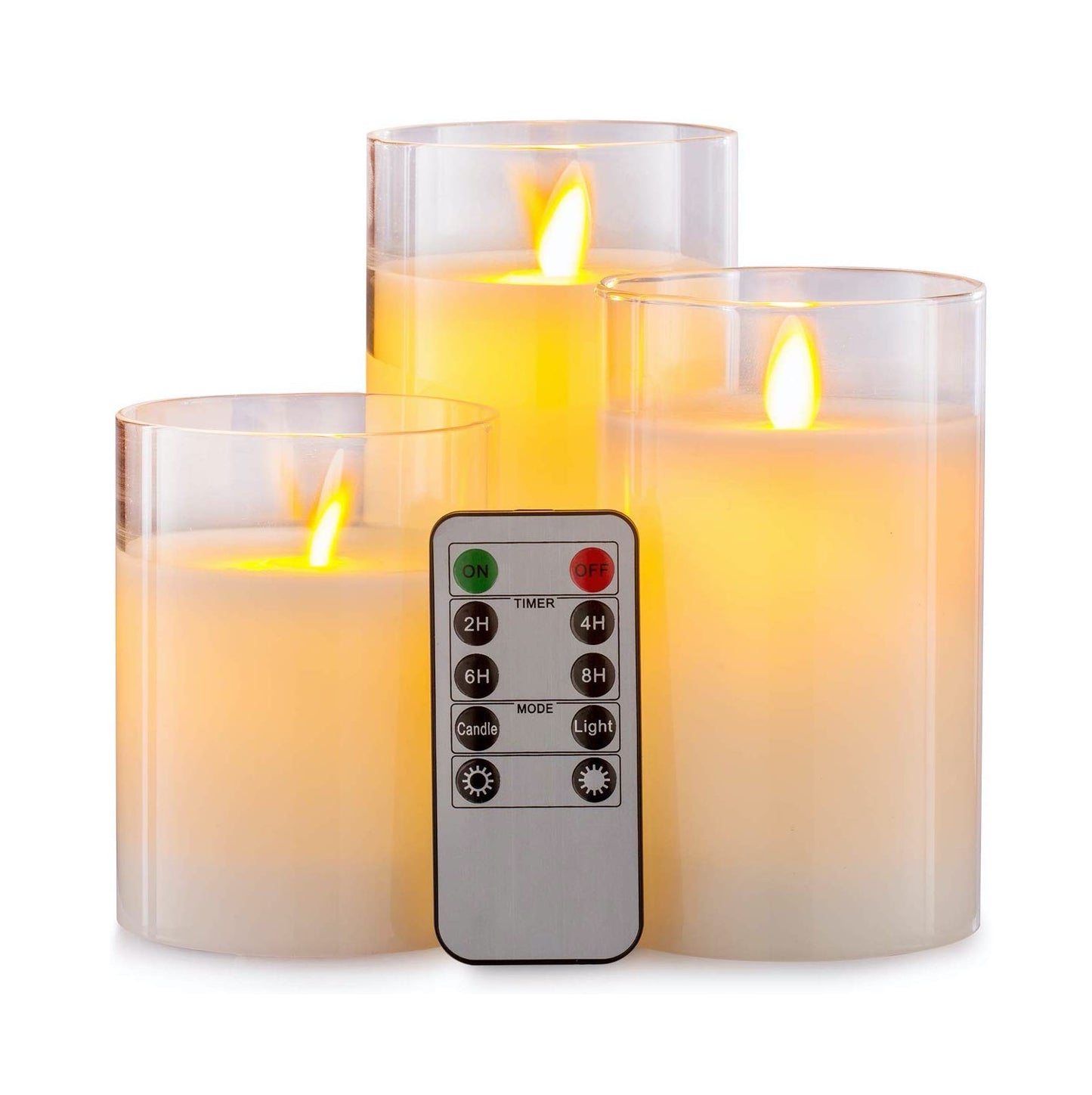 Set of 3 Flameless Candles with Remote Control & Timer, Glass Votive Candles with Flickering Flame, Battery Operated LED,4", 5" ,6",