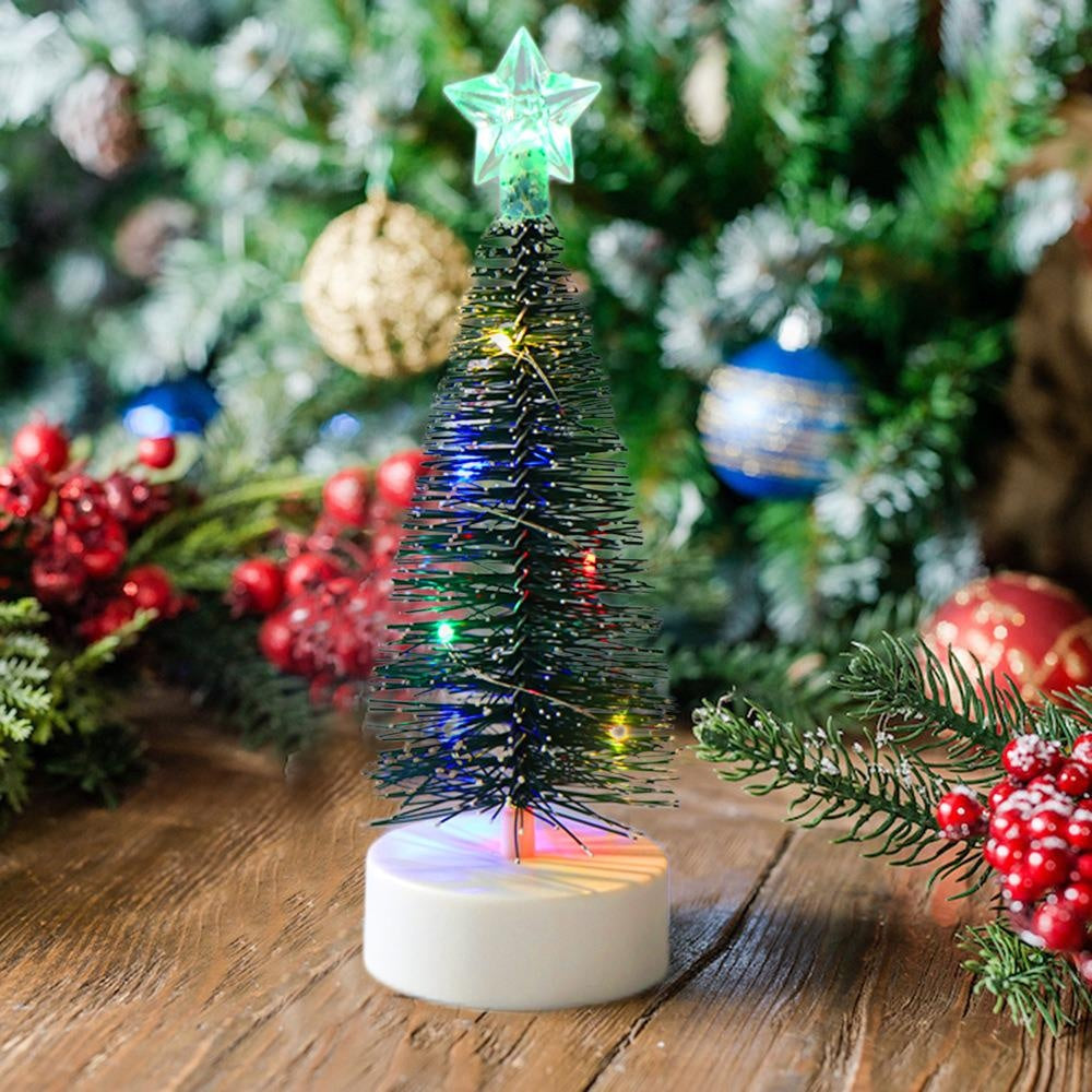 3pcs Mini Christmas Trees, Lighted Green Xmas Pine Trees with 10 LEDs Lights Battery Powered Waterproof for Home Office Party Decorations, 2.2inx6.37in/7.67in/8.34in