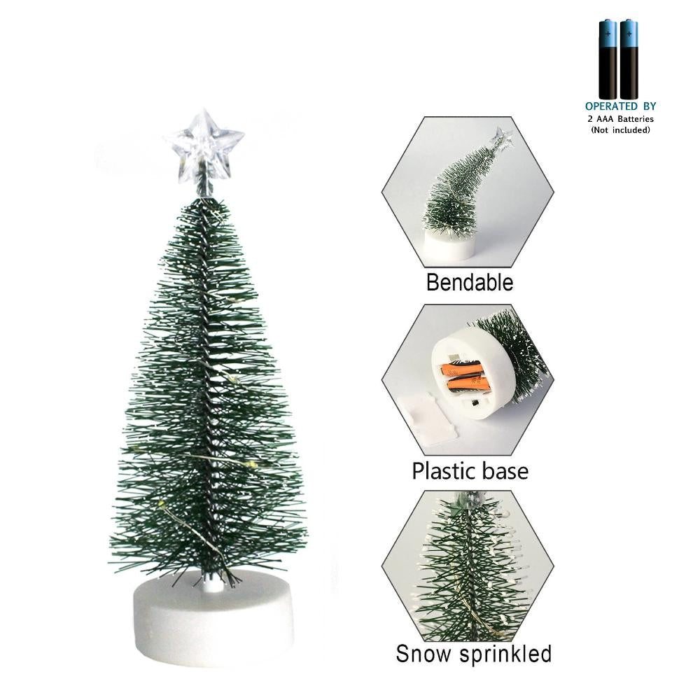 3pcs Mini Christmas Trees, Lighted Green Xmas Pine Trees with 10 LEDs Lights Battery Powered Waterproof for Home Office Party Decorations, 2.2inx6.37in/7.67in/8.34in