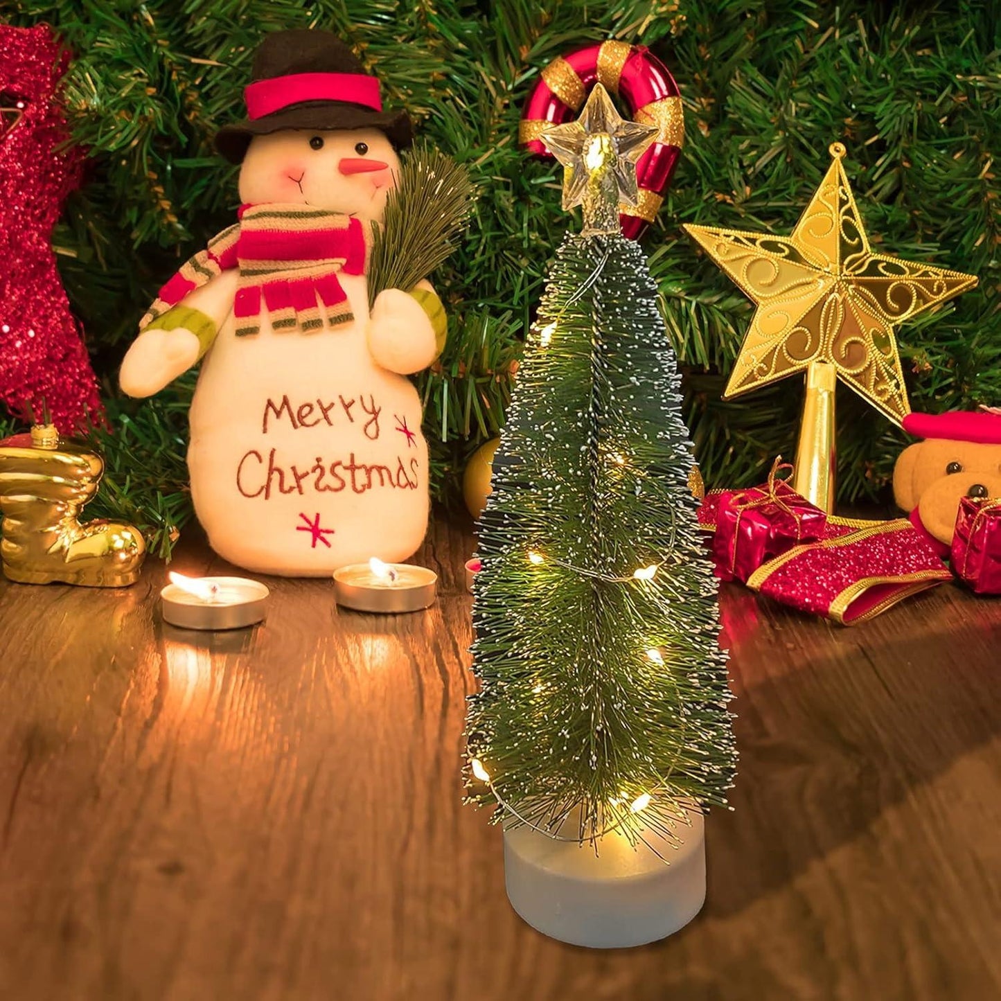 3pcs Mini Christmas Trees, Lighted Green Xmas Pine Trees with 10 LEDs Lights Battery Powered Waterproof for Home Office Party Decorations, 2.2inx6.37in/7.67in/8.34in