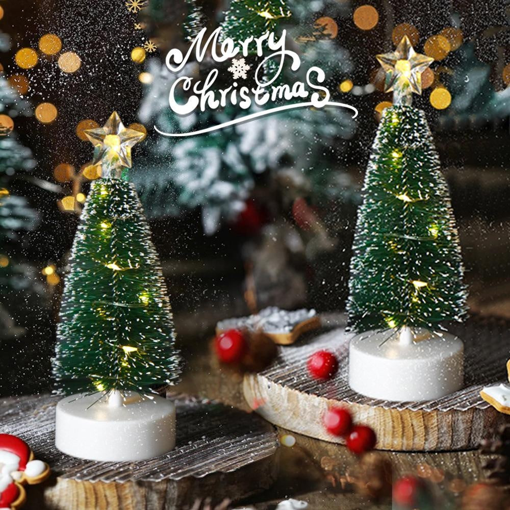 3pcs Mini Christmas Trees, Lighted Green Xmas Pine Trees with 10 LEDs Lights Battery Powered Waterproof for Home Office Party Decorations, 2.2inx6.37in/7.67in/8.34in