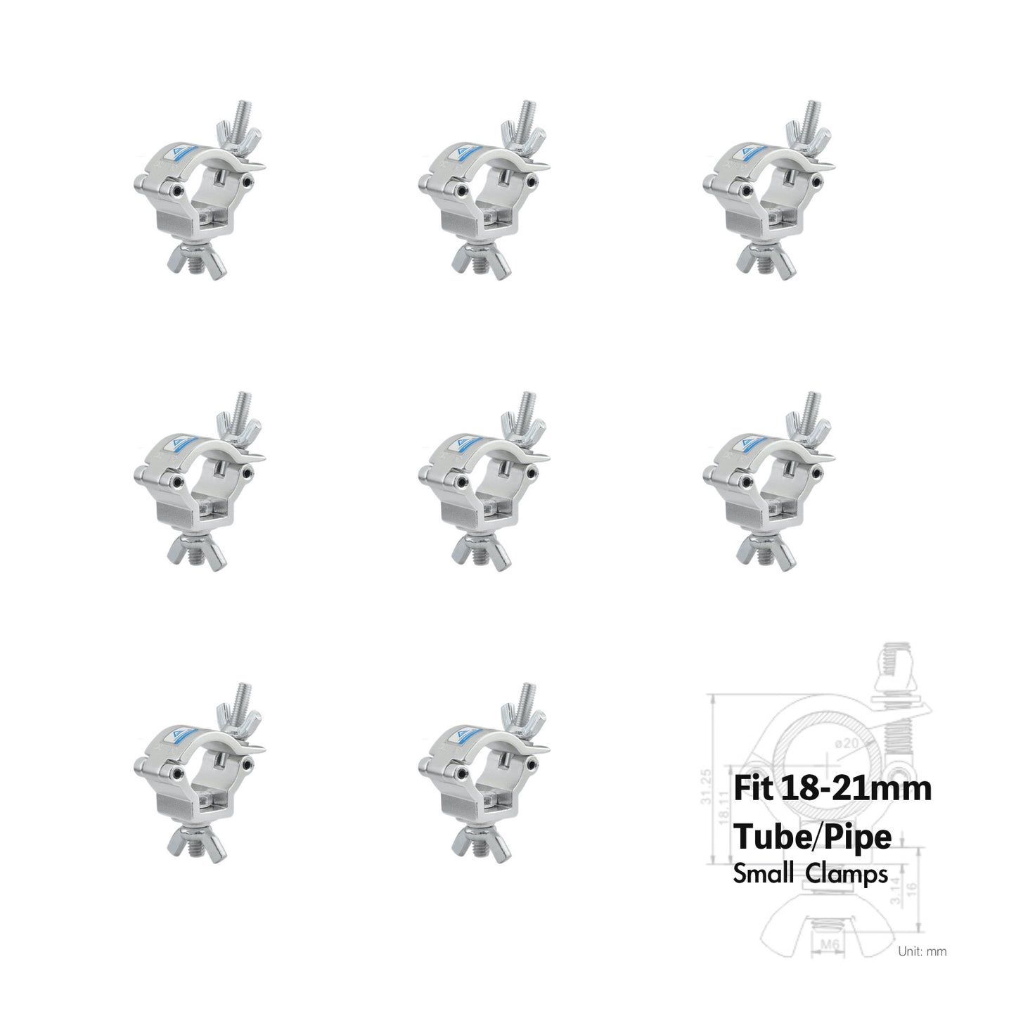 8 Packs Stage Light O Clamp MINI360 Clamp 10 KG Load Capacity Aluminum Truss Clamp for 18-21mm Tubing