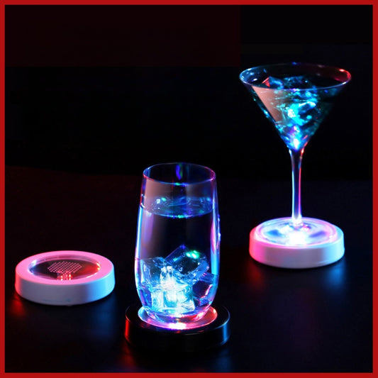 LED Coaster Flashing Round Shape Light Up Beer Wine Glass Drinking Bottle Cup Luminous Mat Home Party Club Bar Supply Circular Gravity-Sensing LED Coaster - 7-Color Changing, White/Black (Battery Power)
