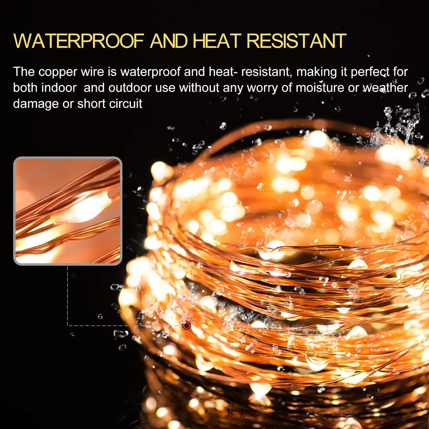 10 m LED String Lights 33 FT  with 100 LEDs Waterproof Decorative Lights for Bedroom Patio Parties Copper Wire Lights Warm White