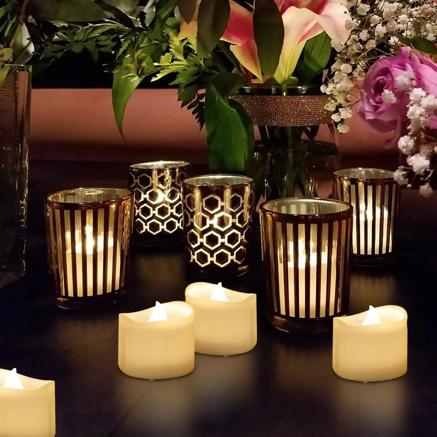 LED Tea Lights Flameless Candle With Timer, Pack of 12, 6 Hours On and 18 Hours Off ,For Wedding, Table, Gift, Outdoor