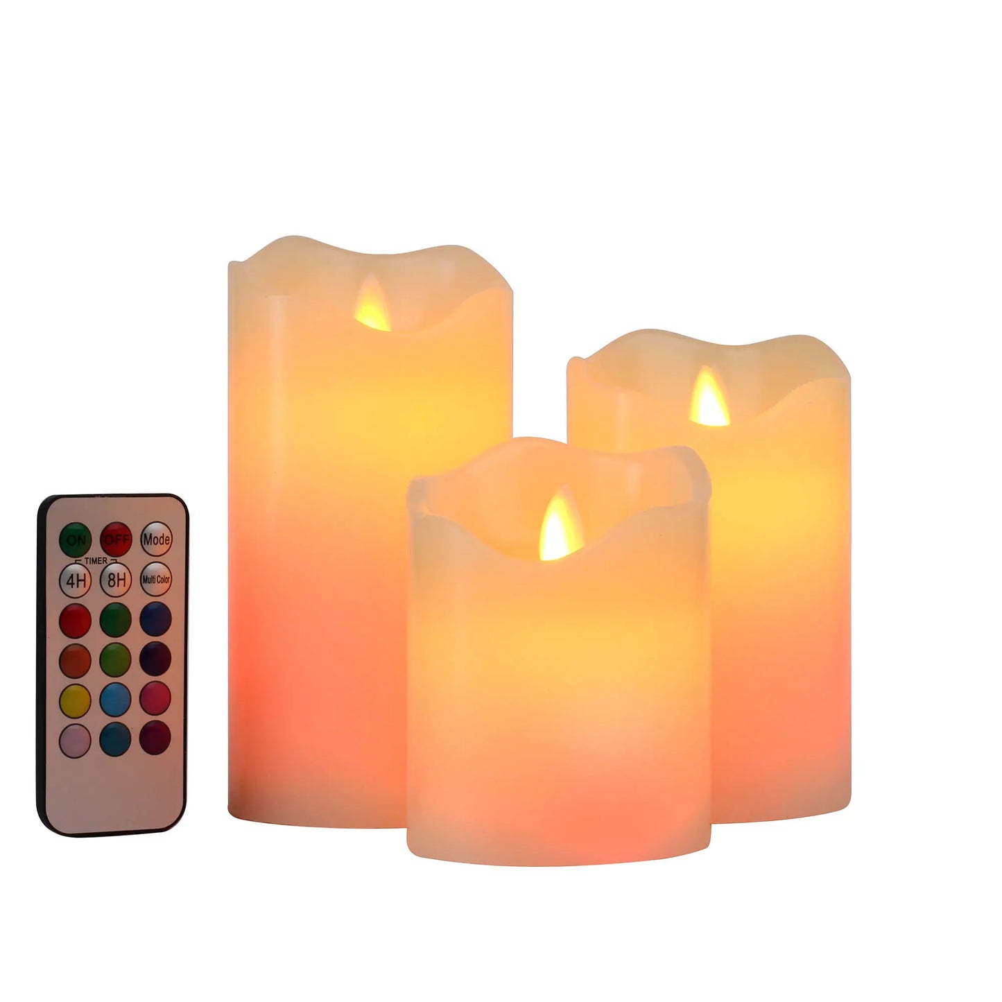 Pack of 3 Multicolor Flameless Candles, Battery Operated Candles, LED Candles with Remote Control & Timer of Wax Material Height 4''5''6''