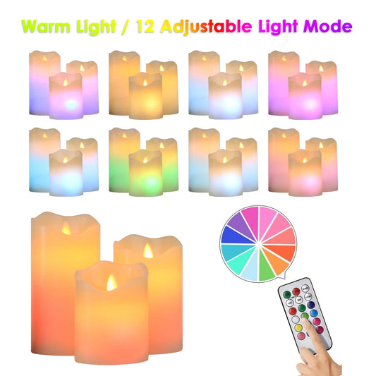 Pack of 3 Multicolor Flameless Candles, Battery Operated Candles, LED Candles with Remote Control & Timer of Wax Material Height 4''5''6''