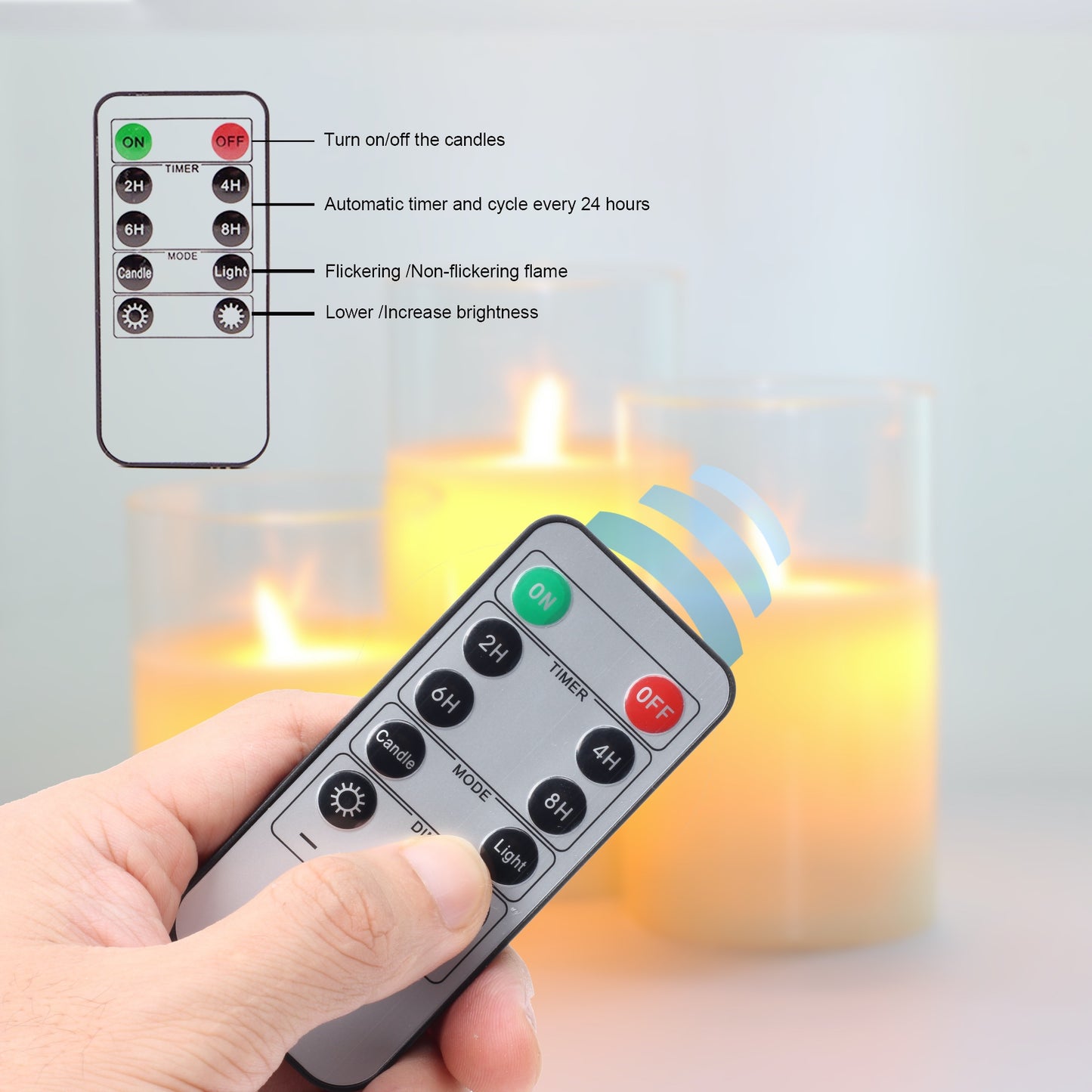 Set of 3 Flameless Candles with Remote Control & Timer, Glass Votive Candles with Flickering Flame, Battery Operated LED,4", 5" ,6",