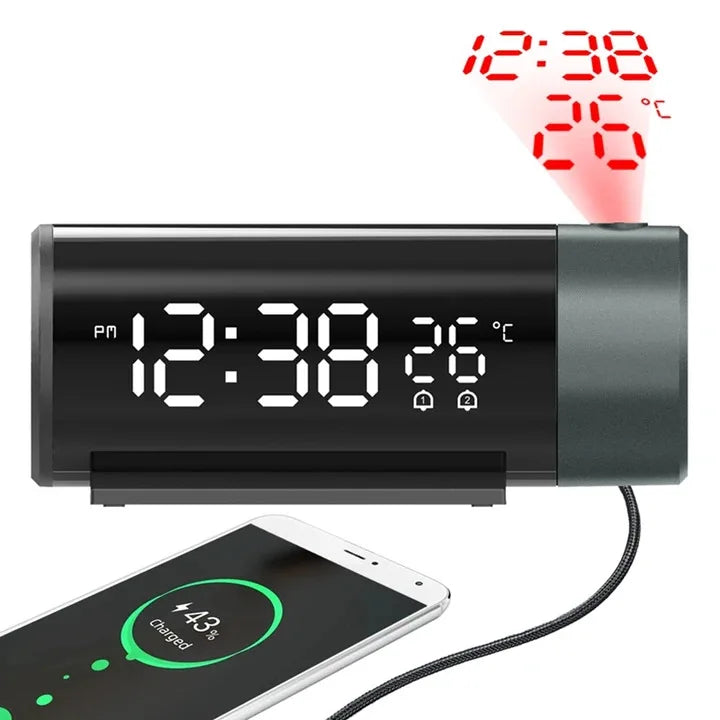 Projection Digital Alarm Clock with 180° Rotatable Projector, Clear LED Display4-Level Brightness Dimmer for Bedroom