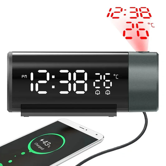 Projection Digital Alarm Clock with 180° Rotatable Projector, Clear LED Display4-Level Brightness Dimmer for Bedroom