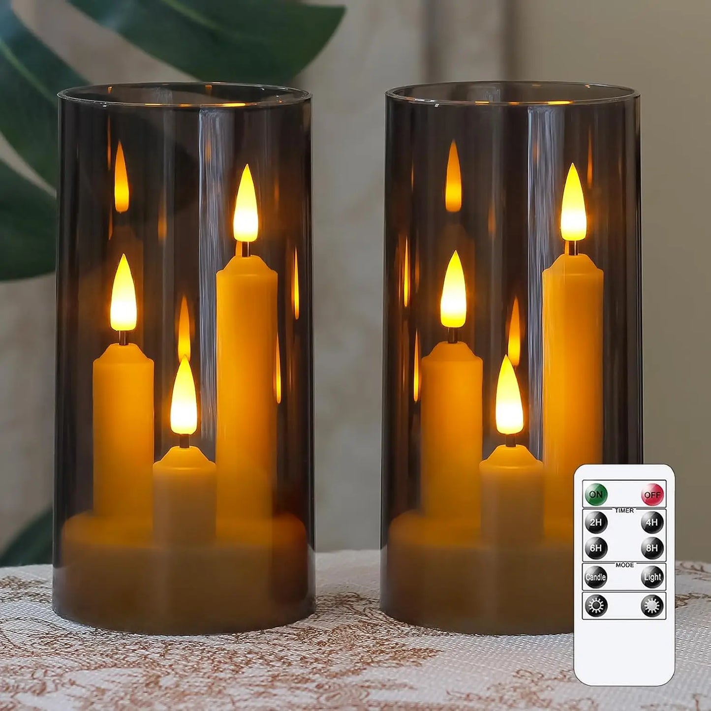 3 in 1 Flameless Taper Short Candles with 10 Key Remote Control and Timer, Battery Operated Pack of 2 Perfect Home Décor