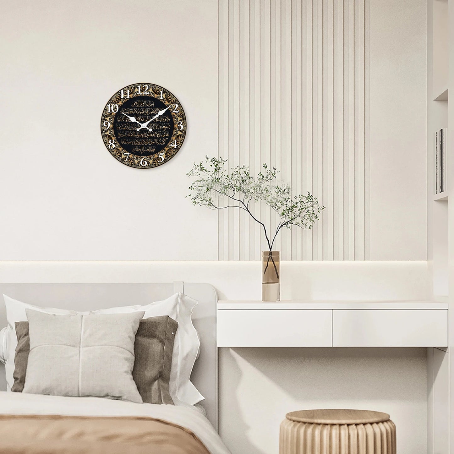 12 Inch Retro Art Islamic Calligraphy Scripture  Wall Clock Living Room Bedroom Kitchen Home Decoration Silent Quartz Holiday