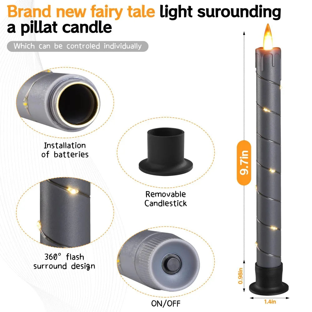 Flameless Candle with Led String 11-Key Timing Remote Control Battery Powered Dance Flicker Flame Christmas Wedding Home Decor