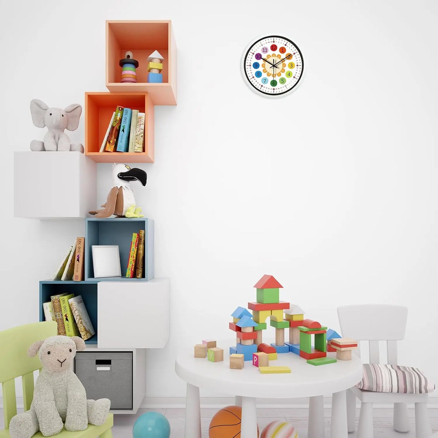 12 Inch Wall Clock Silent Non-Ticking Battery Operated Kids Colorful Childrens Learning Clock for Kids Room Playroom Classroom