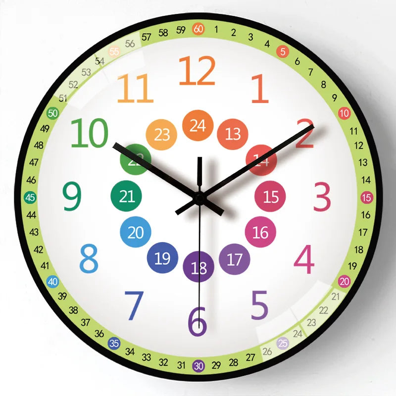 12 Inch Wall Clock Silent Non-Ticking Battery Operated Kids Colorful Childrens Learning Clock for Kids Room Playroom Classroom