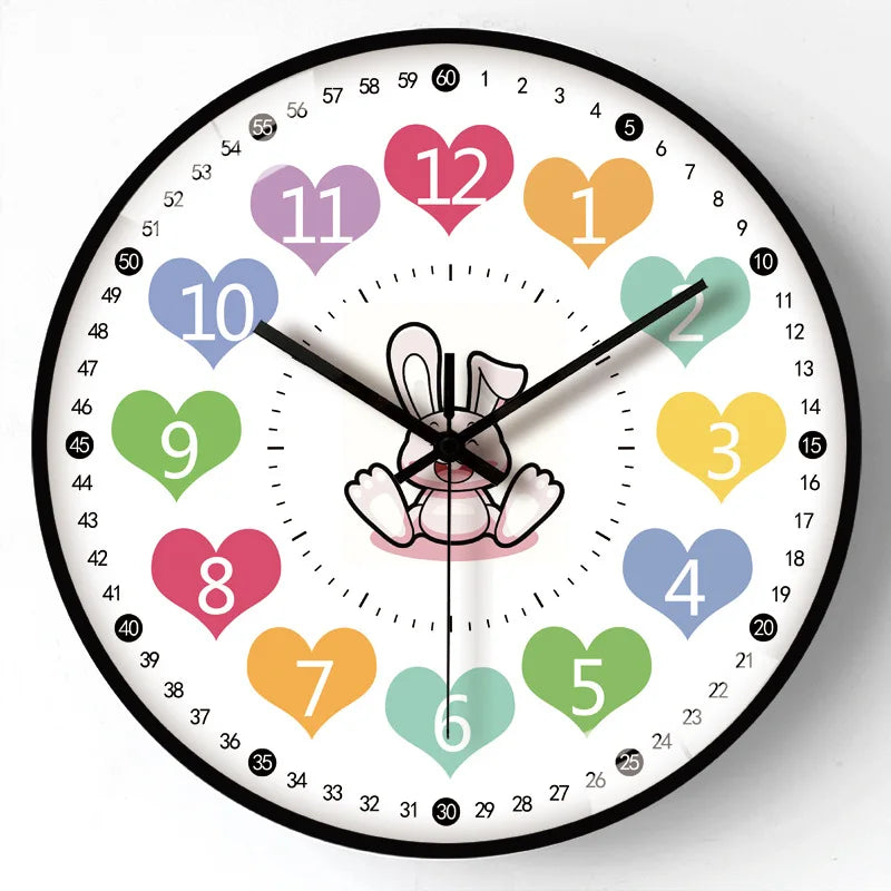 12 Inch Wall Clock Silent Non-Ticking Battery Operated Kids Colorful Childrens Learning Clock for Kids Room Playroom Classroom