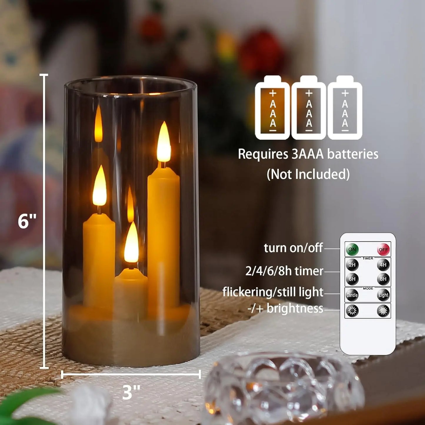3 in 1 Flameless Taper Short Candles with 10 Key Remote Control and Timer, Battery Operated Pack of 2 Perfect Home Décor