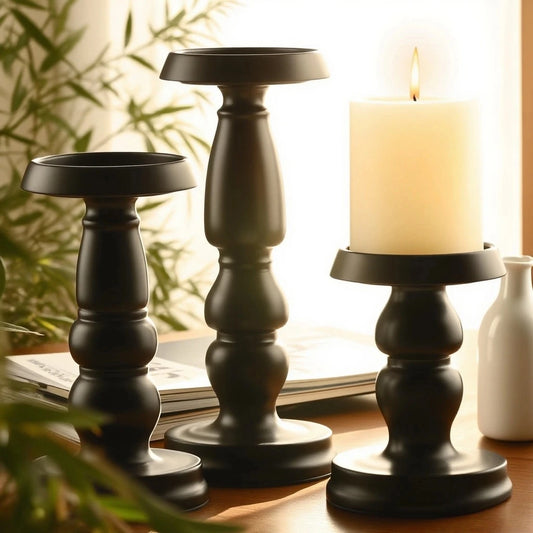 Vintage Black Metal Pillar Candle Holder for Dining Table Centerpiece Home Decor Wedding, Living Room,Party,Gift