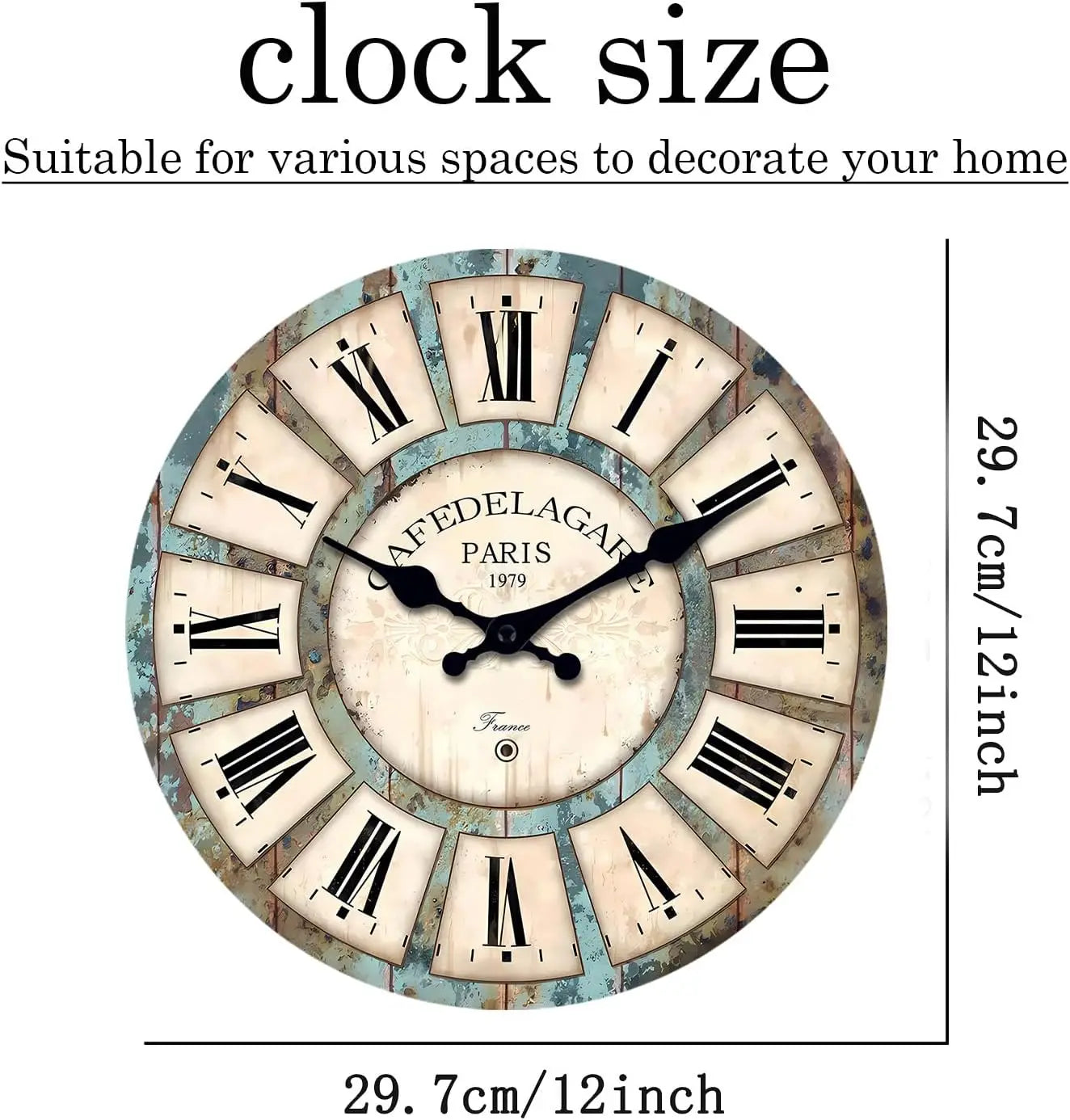 12 Inch Retro Wall Clock for Kitchen Small Wall Clocks Battery Operated Rustic Wall Clock Slient Farmhouse Clocks for Walls