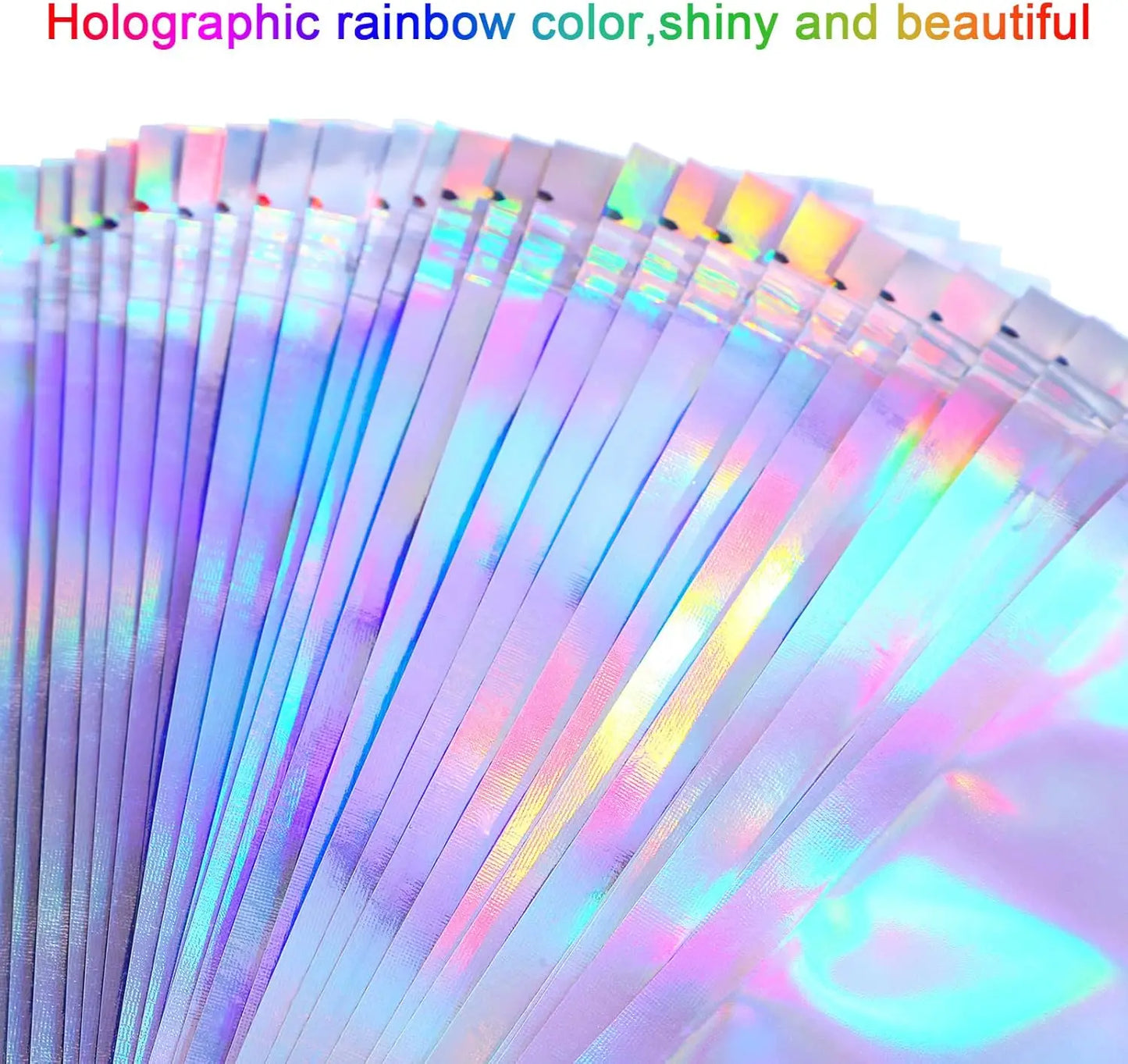 100 Pieces Resealable Smell Foil Proof Bag Foil Pouch Flat Bag for Party Favor Food Storage Holographic Color