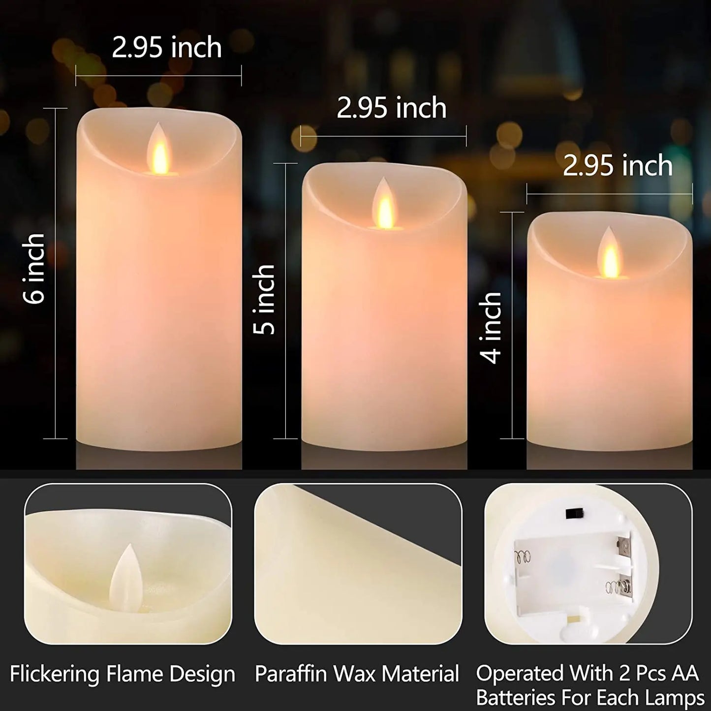 Pack of 3 Multicolor Flameless Candles, Battery Operated Candles, LED Candles with Remote Control & Timer of Wax Material Height 4''5''6''