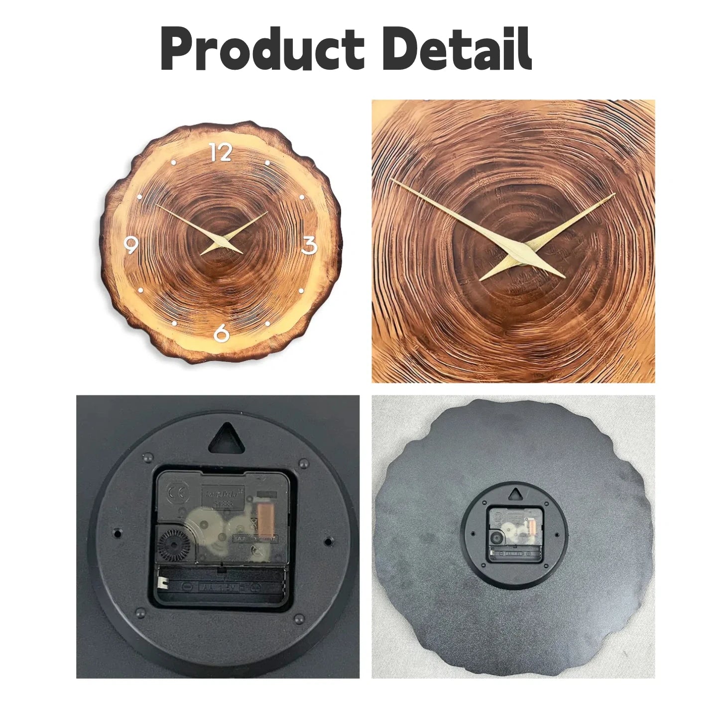 12 Inch Wall Clock for Living Room Decor Rustic Wall Clocks Battery Operated Brown Annual Ring Wall Clock Non Ticking