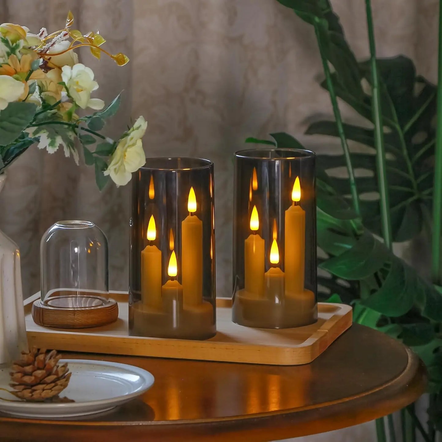 3 in 1 Flameless Taper Short Candles with 10 Key Remote Control and Timer, Battery Operated Pack of 2 Perfect Home Décor