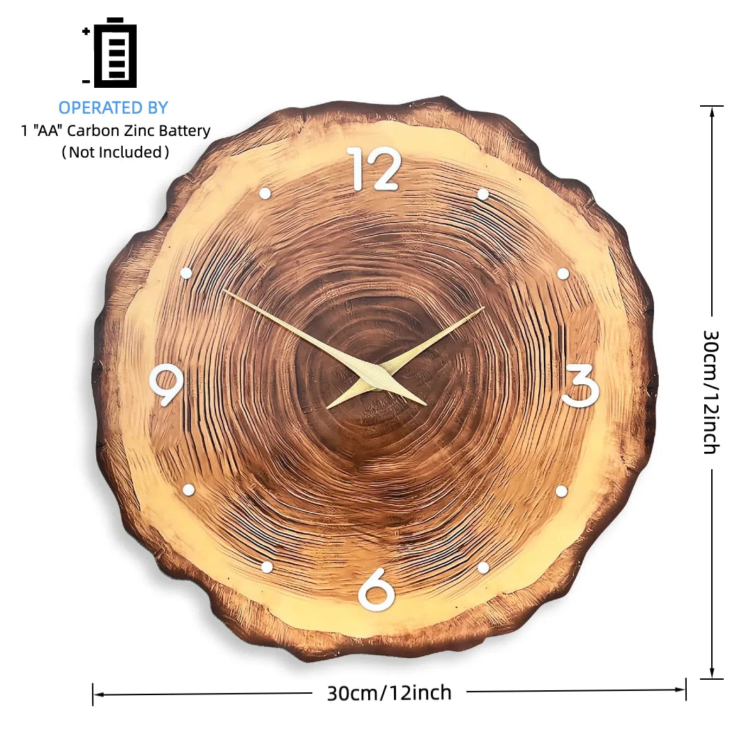 12 Inch Wall Clock for Living Room Decor Rustic Wall Clocks Battery Operated Brown Annual Ring Wall Clock Non Ticking