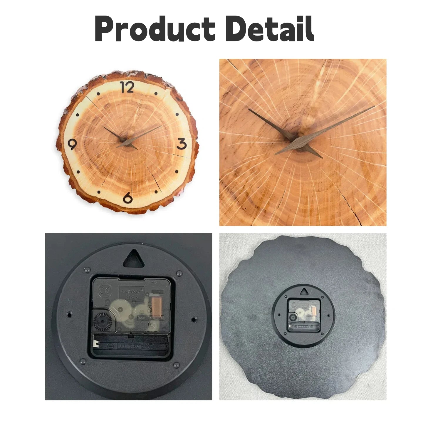 12 Inch Annual Ring Wall Clock Battery Operated Brown Annual Ring Wall Clock Non Ticking Living Room Bedroom Kitchen Home Dec.