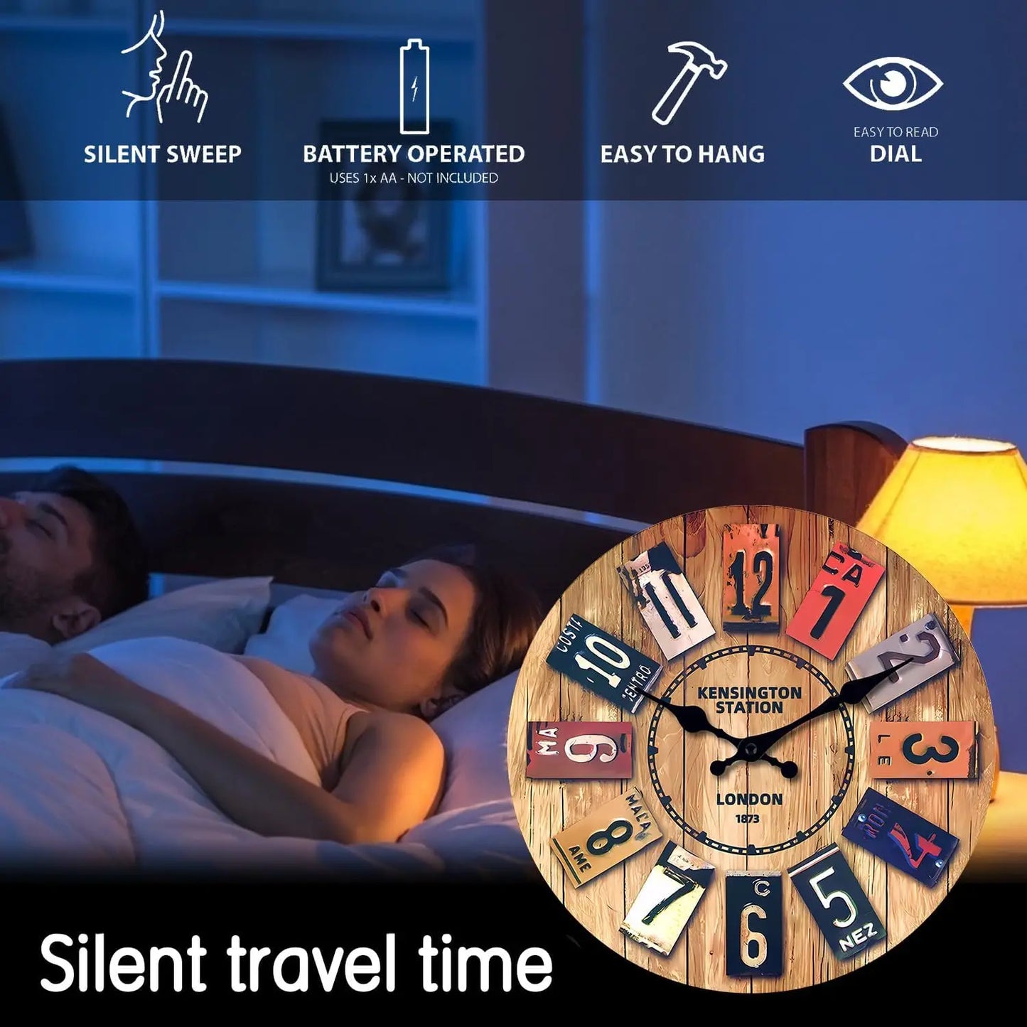 12 Inch Modern Minimalist Silent Quartz Clock Battery Operated Easy Read Retro Wall Clock for Living Room Office Kitchen Bedroom