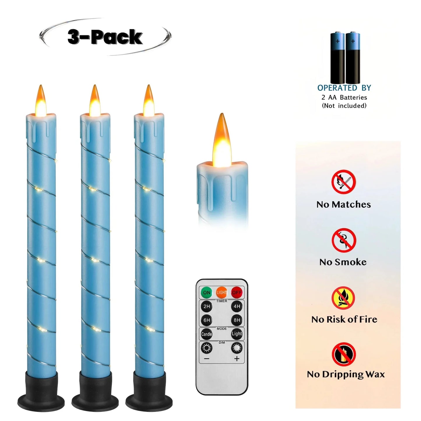 Flameless Candle with Led String 11-Key Timing Remote Control Battery Powered Dance Flicker Flame Christmas Wedding Home Decor