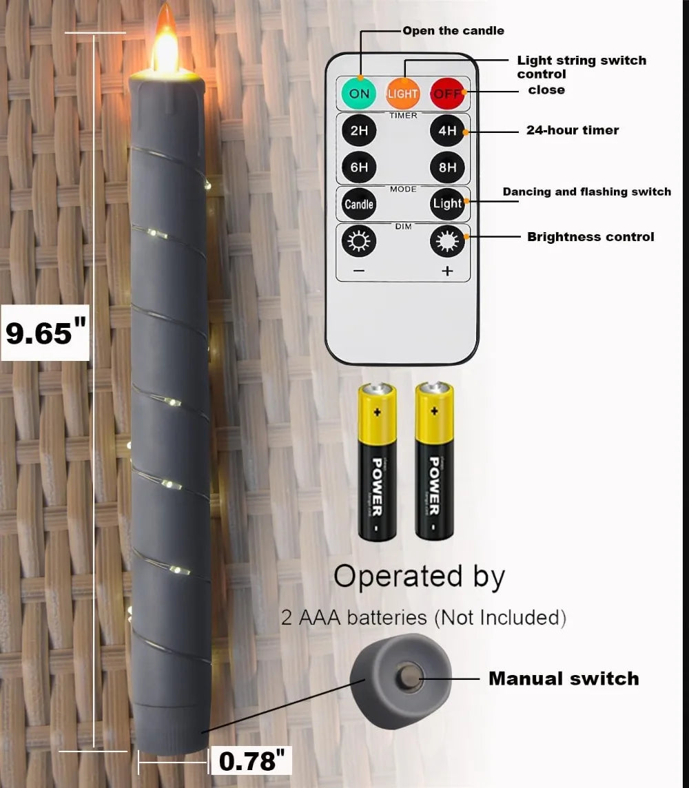 Flameless Candle with Led String 11-Key Timing Remote Control Battery Powered Dance Flicker Flame Christmas Wedding Home Decor