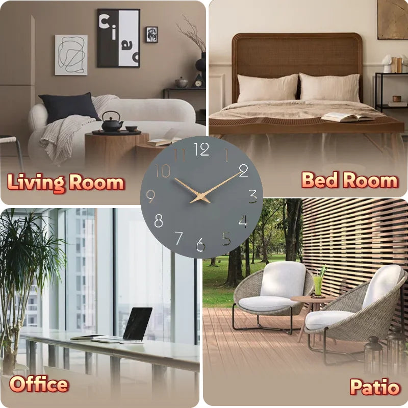 12 Inch Wall Clock Gray Silent Non-Ticking Decorative Battery Operated Wall Clocks for Bedroom Kitchen Home Office School Hotel