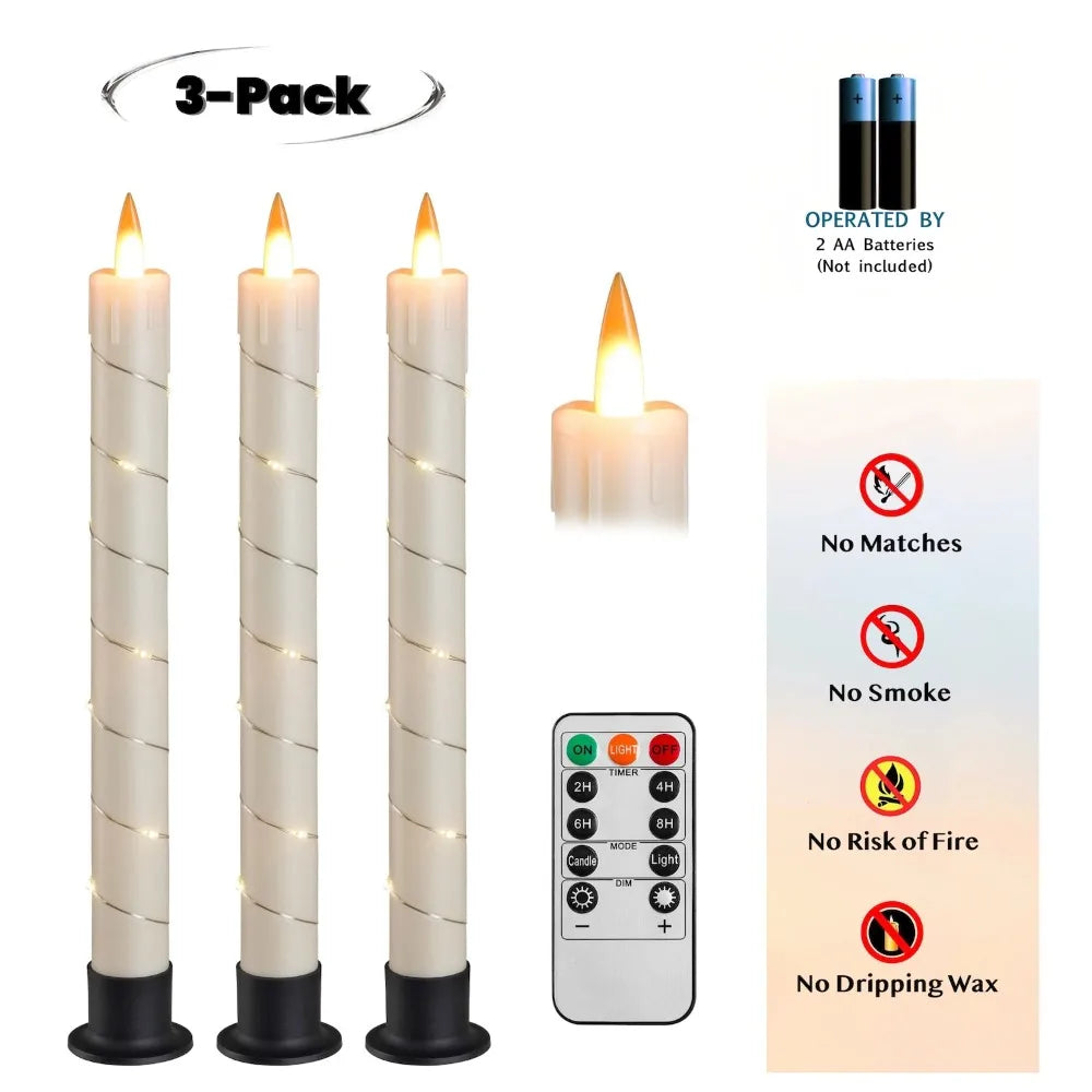 Flameless Candle with Built-in Star String Light 11-Button Remote Control Battery Powered Christmas Home & Wedding Decoration